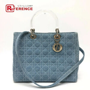 Dior Cannage Lady Bag Shoulder Tote Handbag Canvas Blue